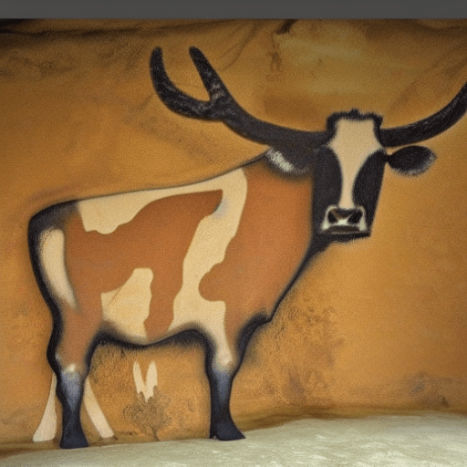Prompt: Lascaux, cattle, oxen, aurochs, ochre, black