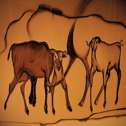 Prompt: Cave paintings of oxen
